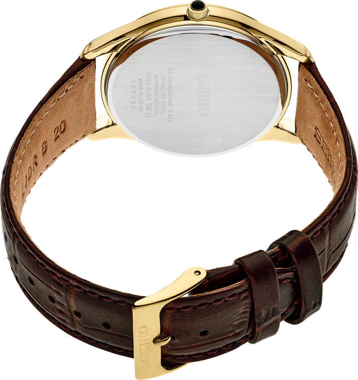 Seiko | SRK050 Essentials White Dial with Brown Leather Strap Men's Watch side roman numeral