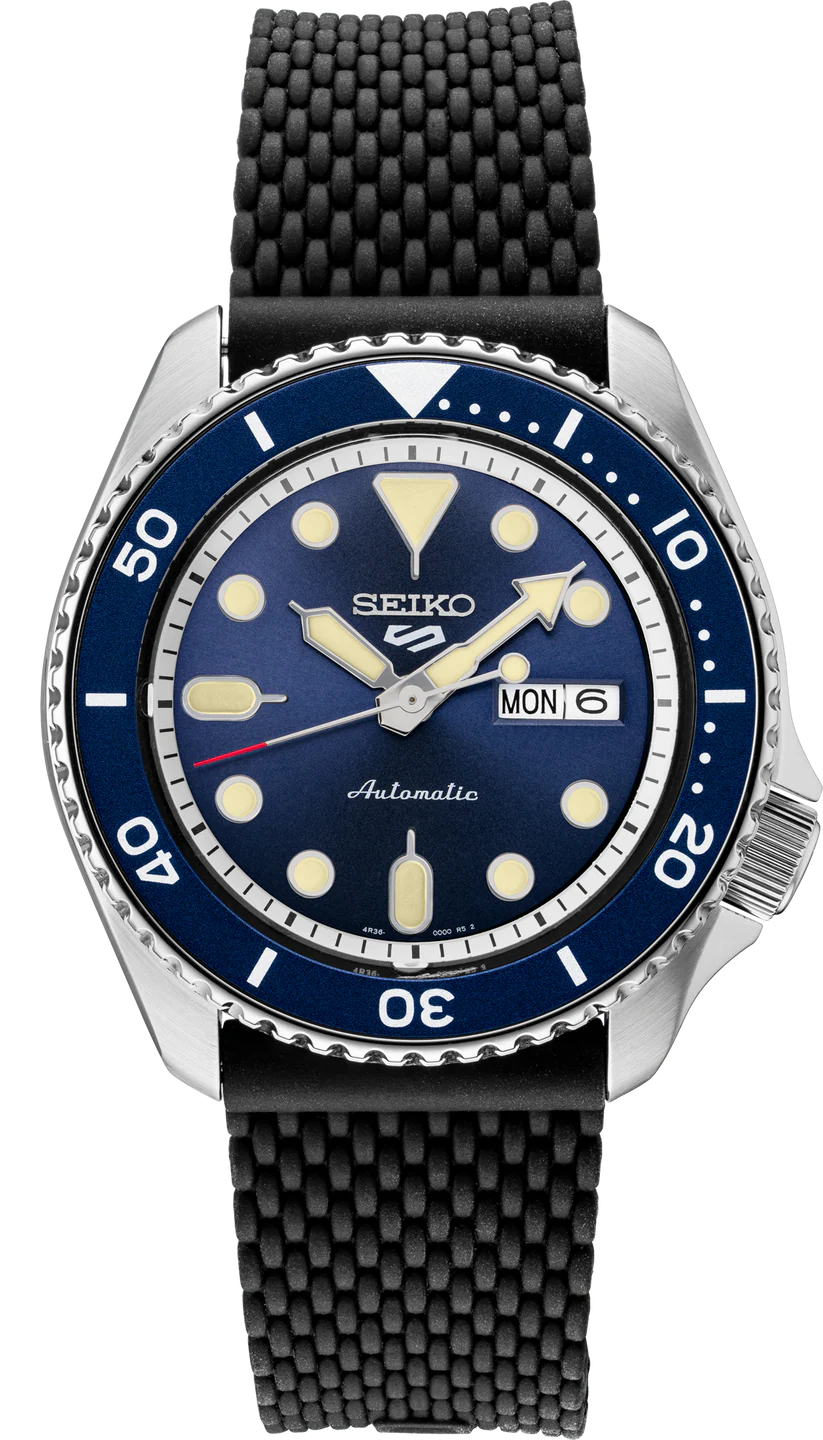 Seiko | SRPD93 Seiko 5 Sports Black Silicone Strap and Blue Sunray Dial