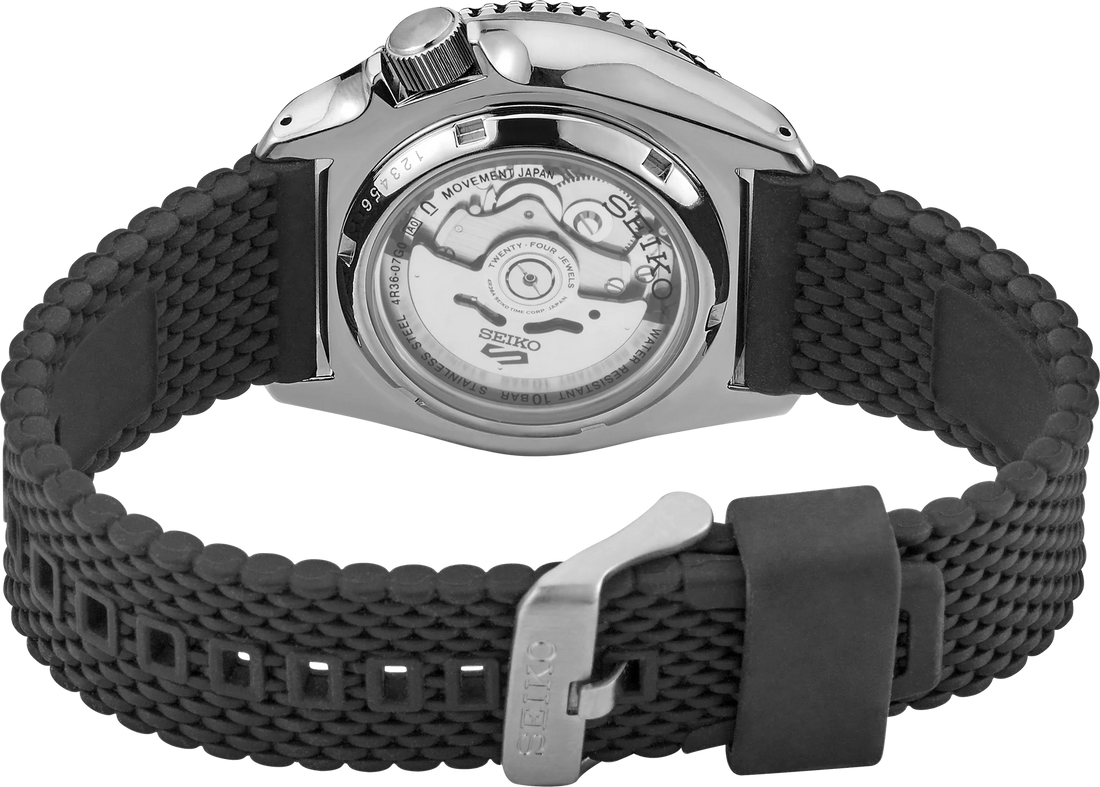 Seiko | SRPD93 Seiko 5 Sports Black Silicone Strap and Blue Sunray Dial Automatic Movement