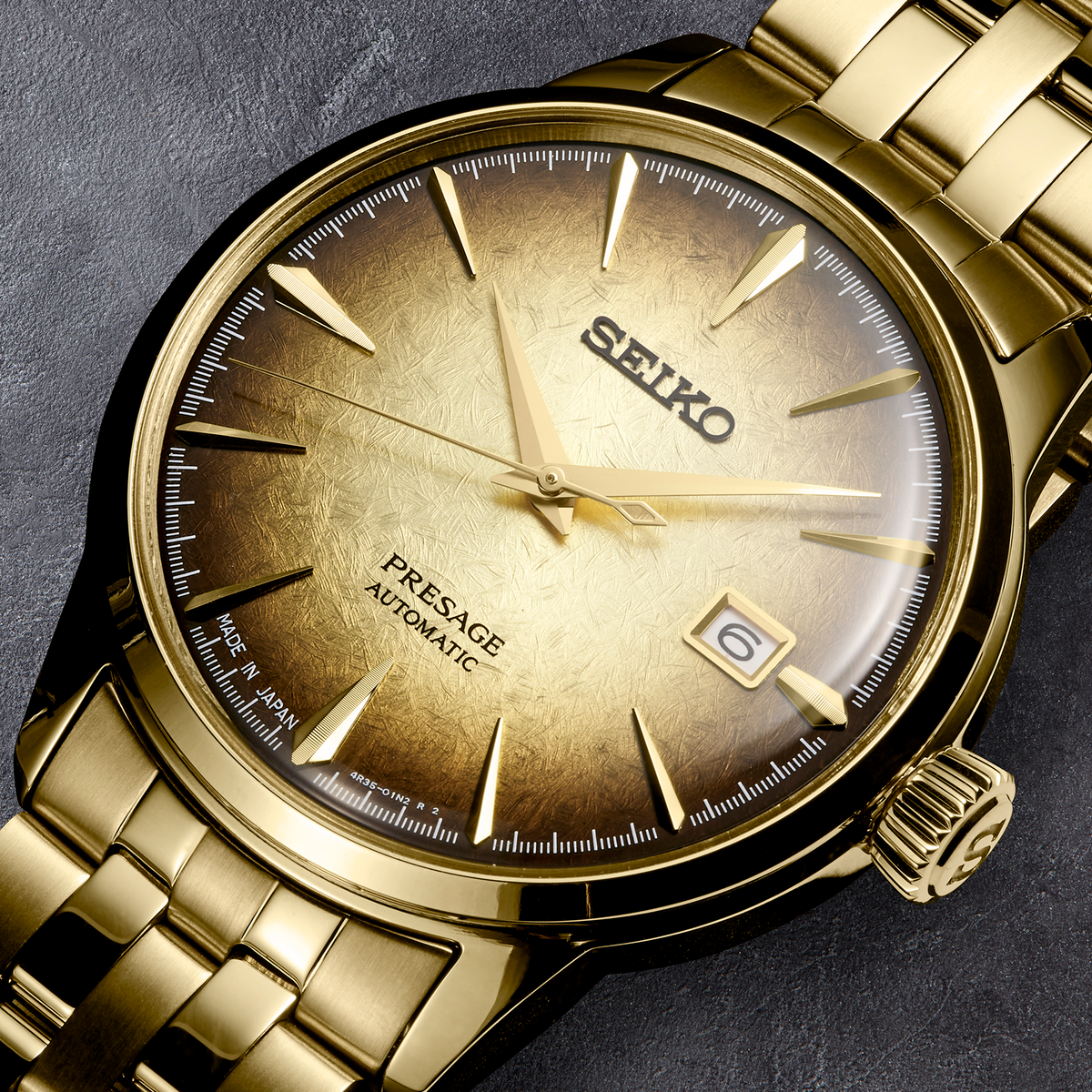 Seiko | SRPK48 Presage Cocktail Time Stainless Steel Gold Tone Automatic Gold Dial Watch U.S Special Edition