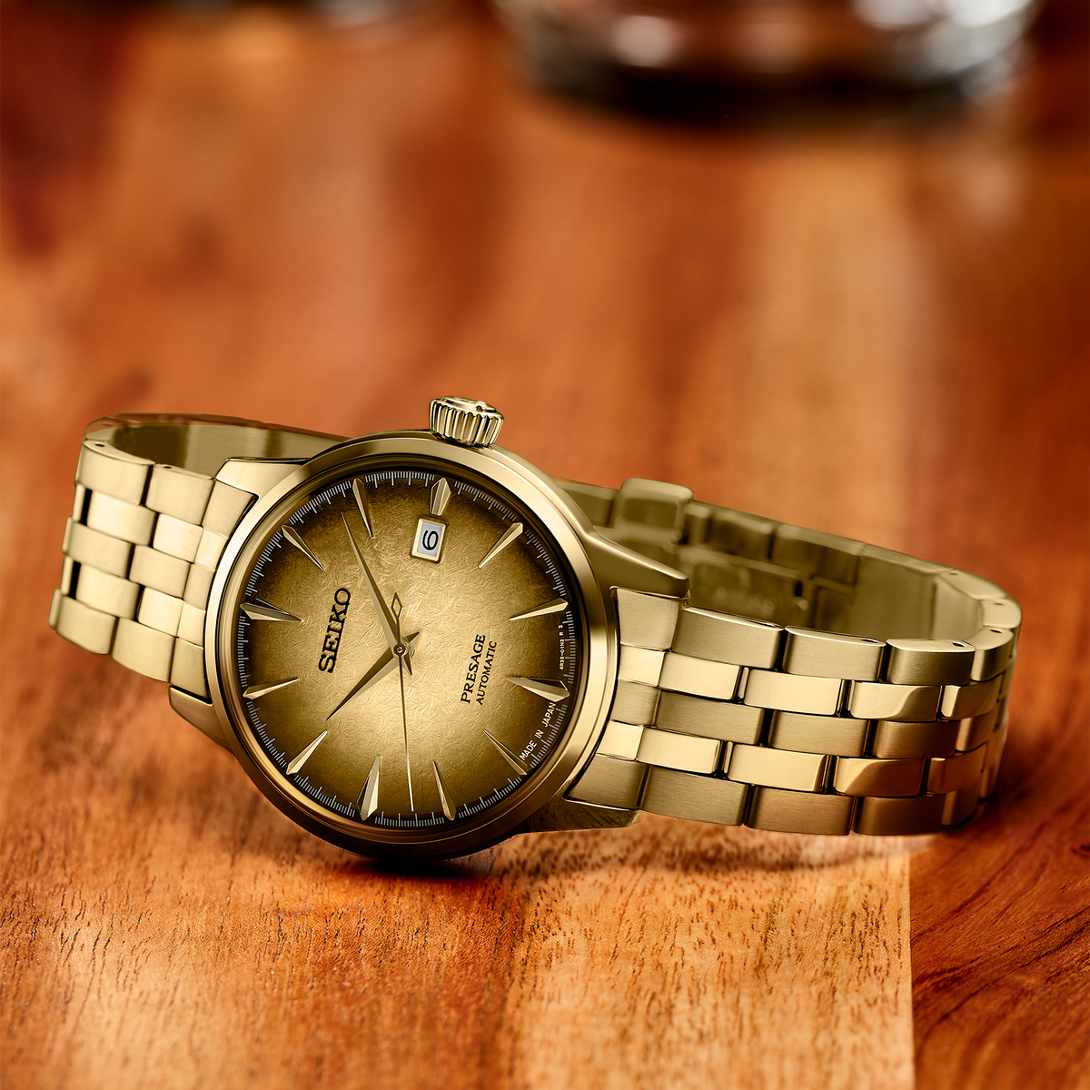 Seiko | SRPK48 Presage Cocktail Time Stainless Steel Gold Tone Automatic Gold Dial Watch U.S Special Edition