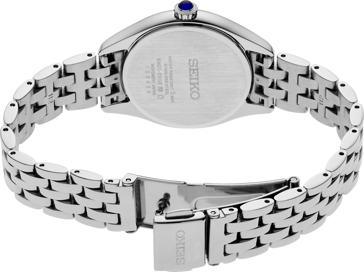 Seiko | SUR537 Essentials Stainless Steel Ladies White Sunray Dial Watch with blue