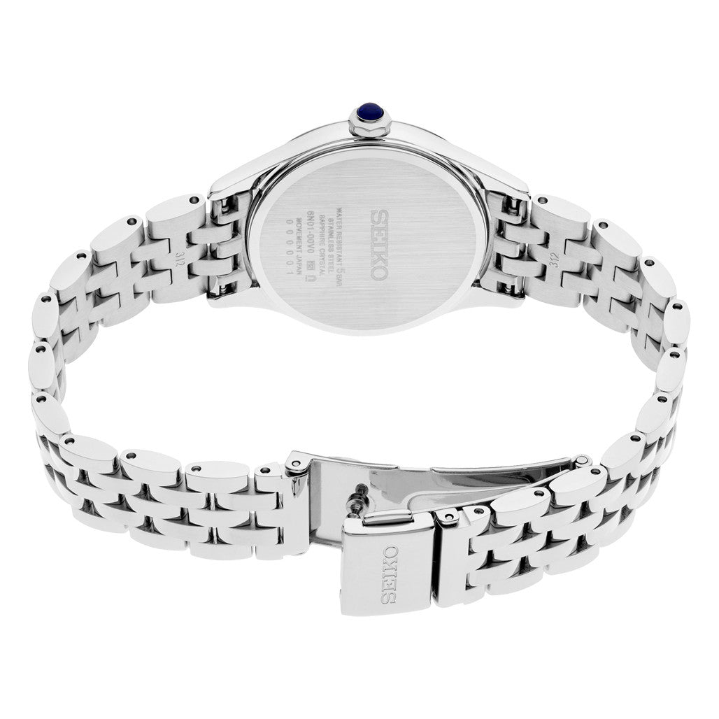 Seiko | SUR609 Ladies White Satin-Finish Essentials Roman Numeral Dial stainless steel