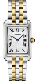 Seiko watch with two-tone metal strap on a white background