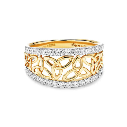 Shanore | 14K Gold Trinity Ring with Lab Diamond Boarder