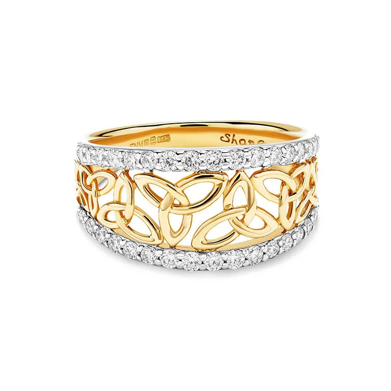 Shanore | 14K Gold Trinity Ring with Lab Diamond Boarder