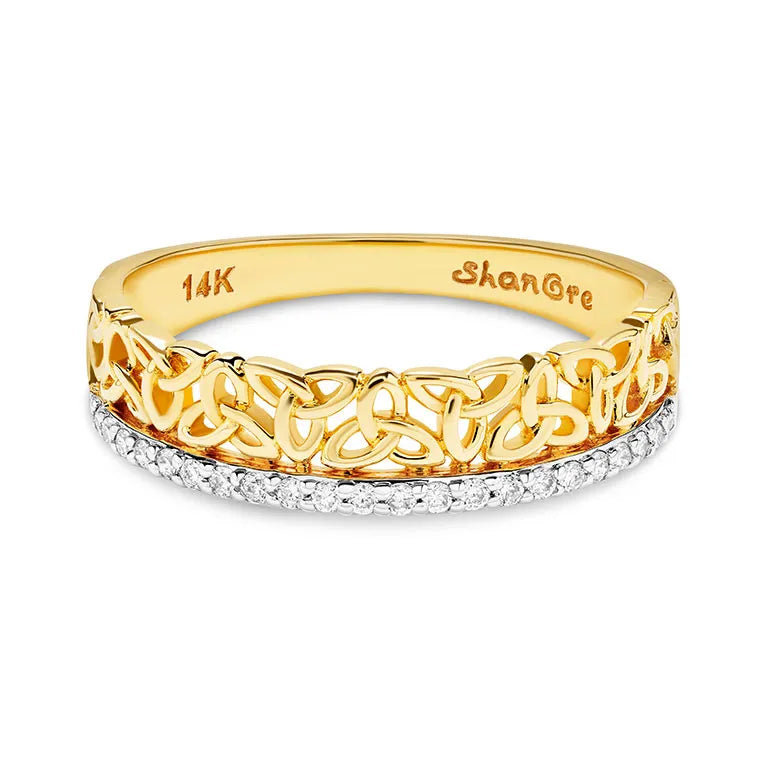 Shanore | 14K Gold Trinity Ring with Lab Diamond Border