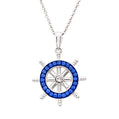 Ocean | Sterling Silver SW Sapphire Crystal Ships Wheel Necklace