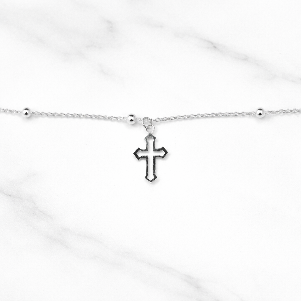 Sterling Silver | Cross Beaded Anklet