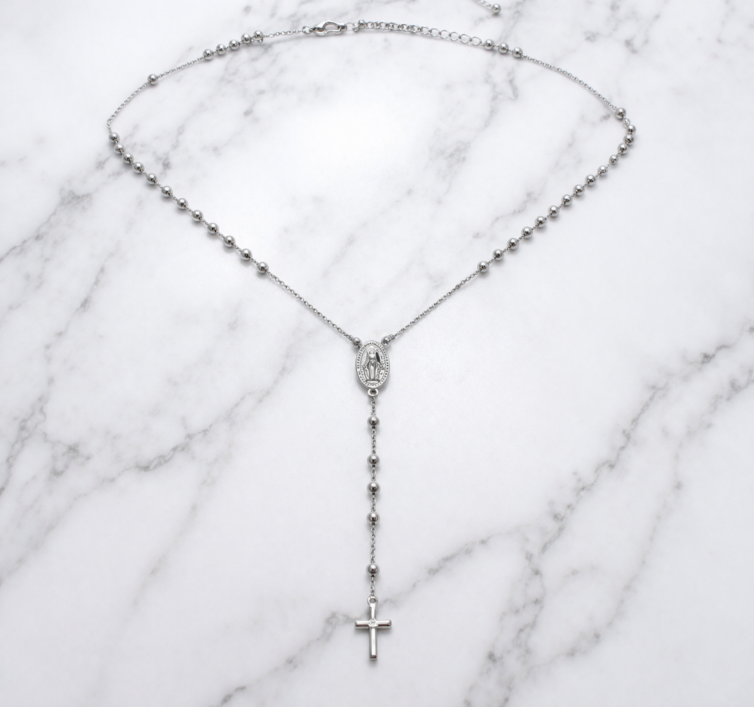 Sterling Silver | CZ Rosary Necklace