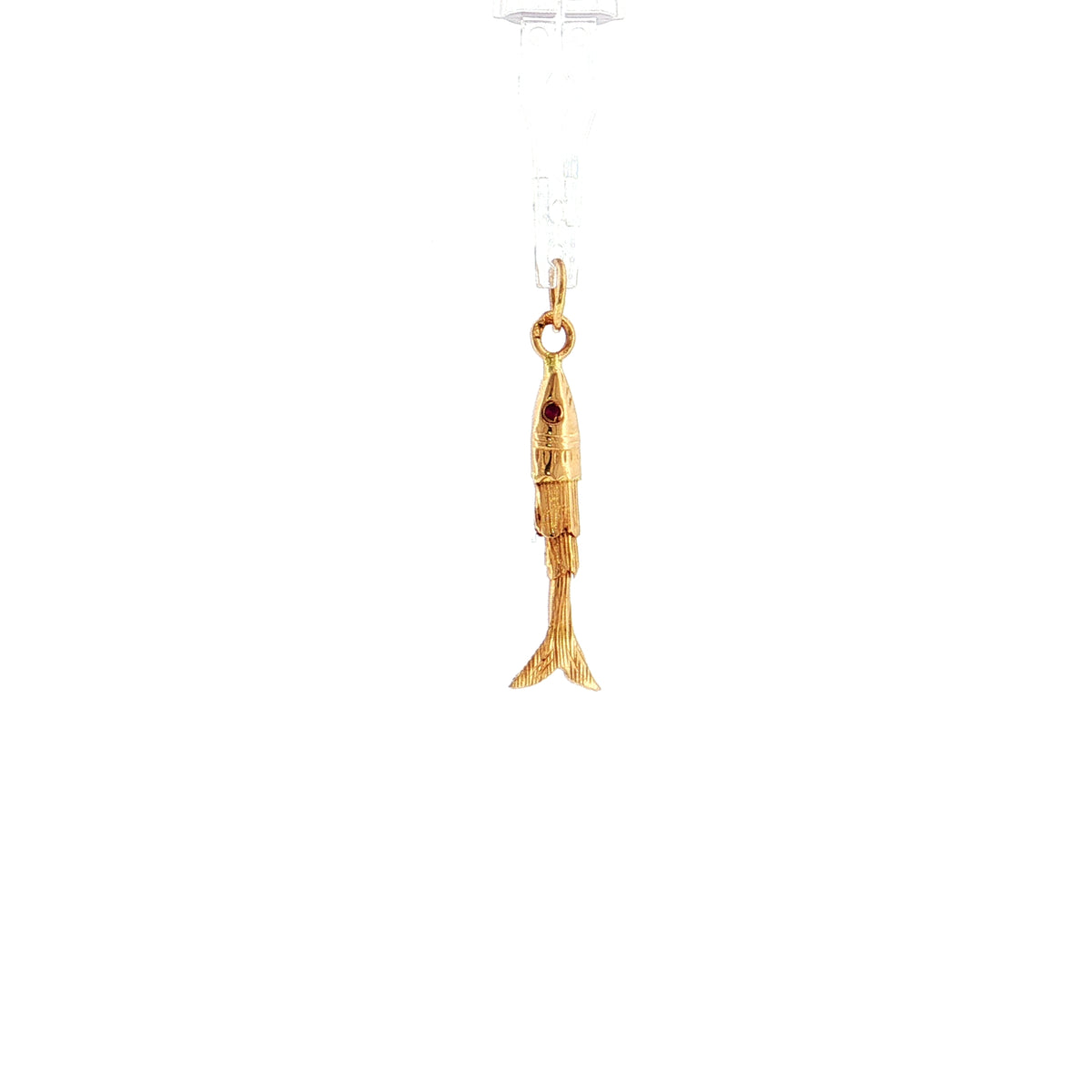19.2K Portuguese Gold | Flexible Sardine Fish with Red Eyes Charm Pendant Small
