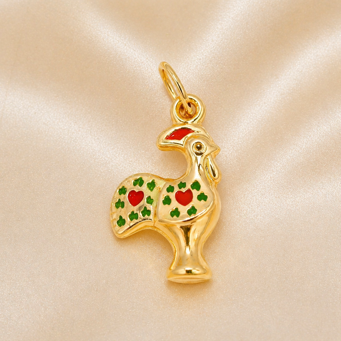 Small Green 19.2K Portuguese Gold | Rooster Charm (Galo de Barcelos) Pendant