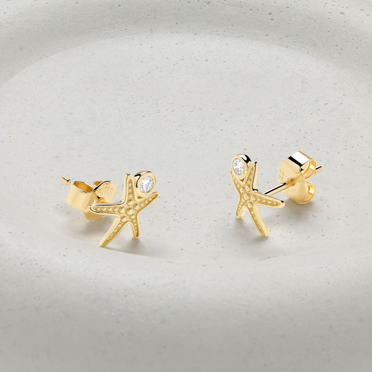 Ocean | Deep Blue 14K Lab Diamond Mini Starfish Stud Earrings