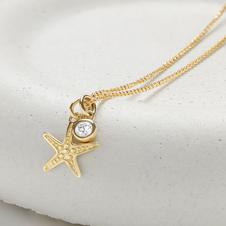 Ocean | Deep Blue 14K Gold Lab Diamond Mini Starfish Pendant