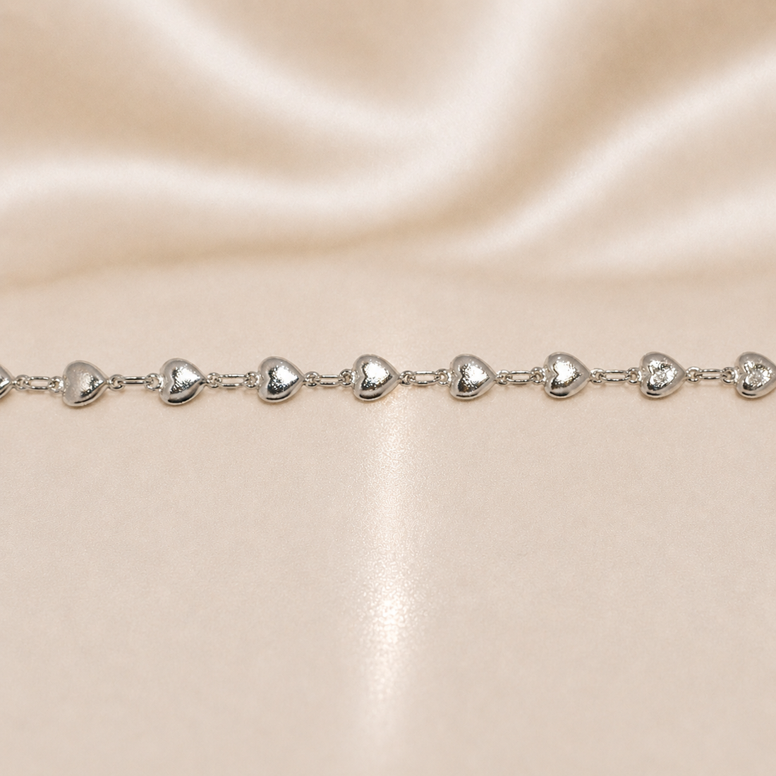Sterling Silver | 7.5" Heart & Oval Link Bracelet 