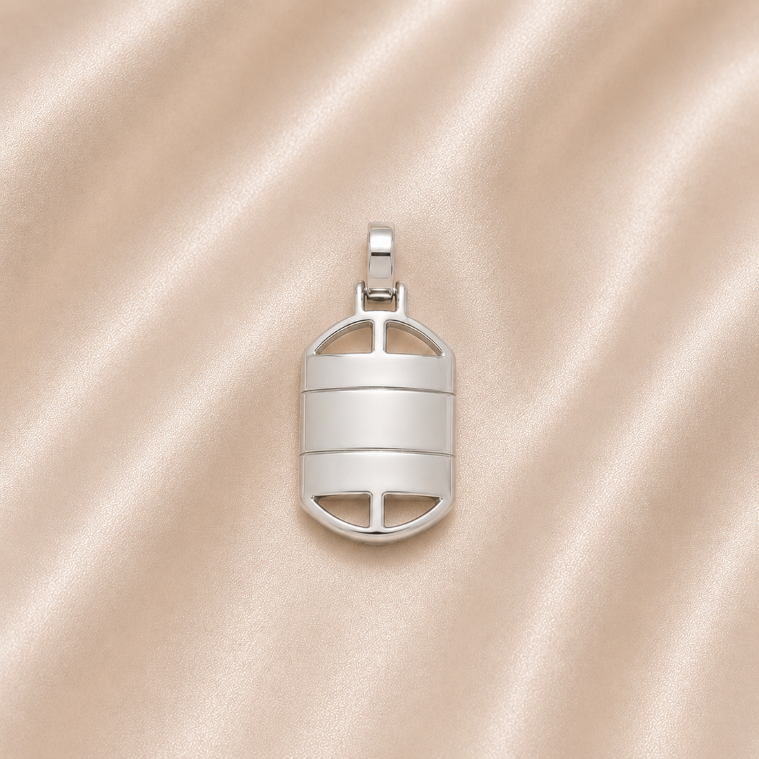Silver pendant on a beige fabric background Sterling Silver | Art Deco Engravable Pendant