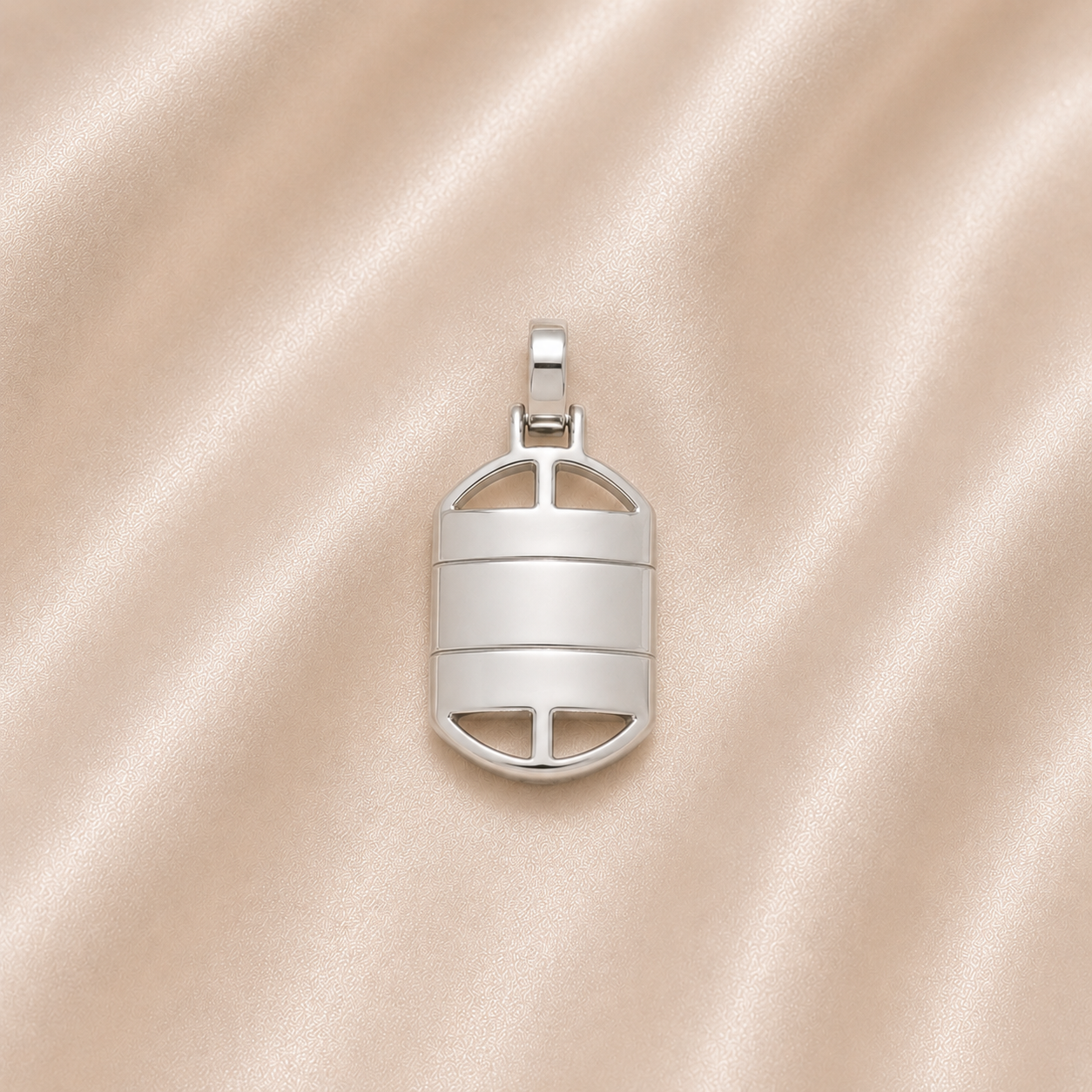 Silver pendant on a beige fabric background Sterling Silver | Art Deco Engravable Pendant