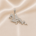 Silver lizard-shaped pendant on a pink satin background Sterling Silver | CZ Dragon Pendant