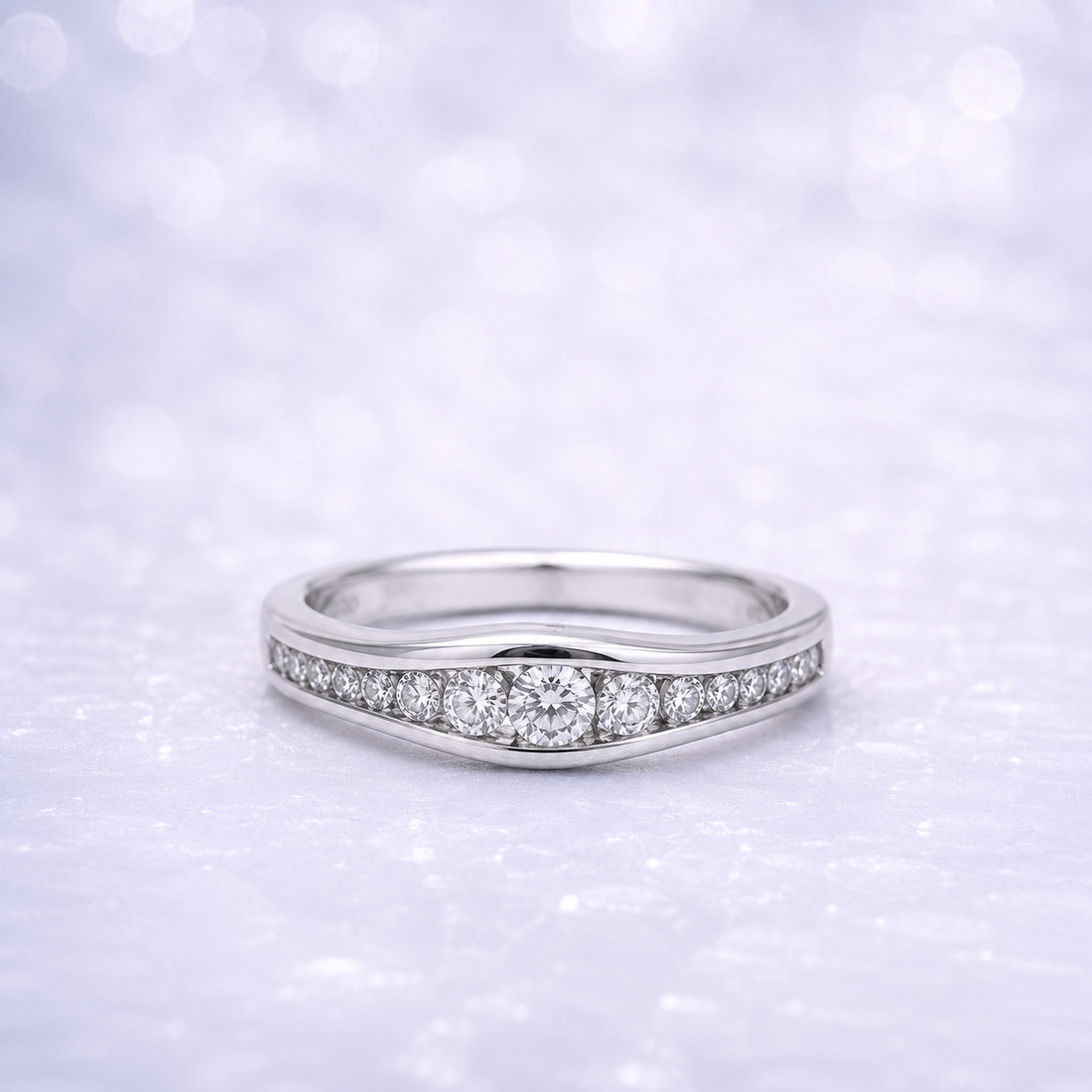Sterling Silver | Curved Wedding/Anniversary Band with Graduated Cubic Zirconia