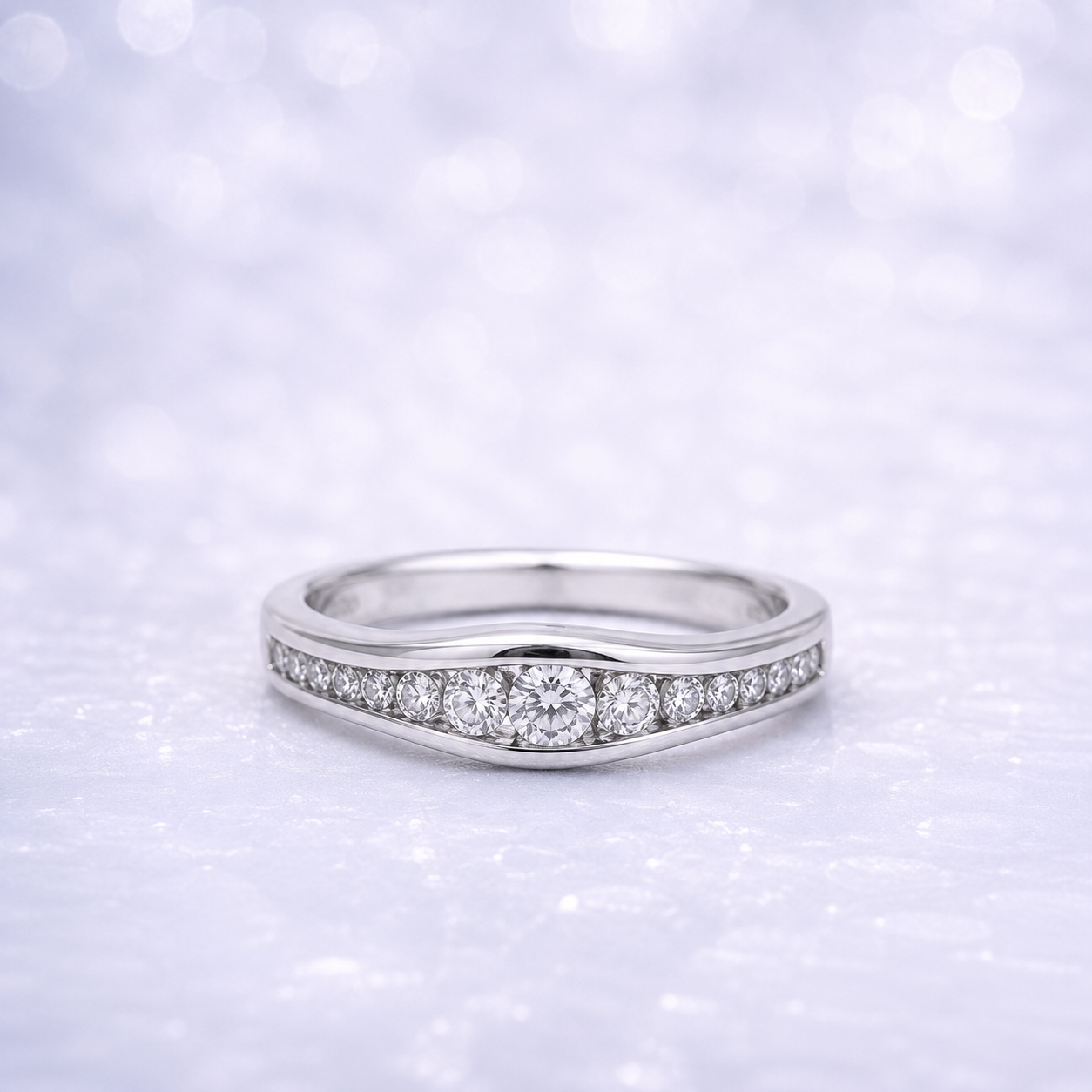 Sterling Silver | Curved Wedding/Anniversary Band with Graduated Cubic Zirconia