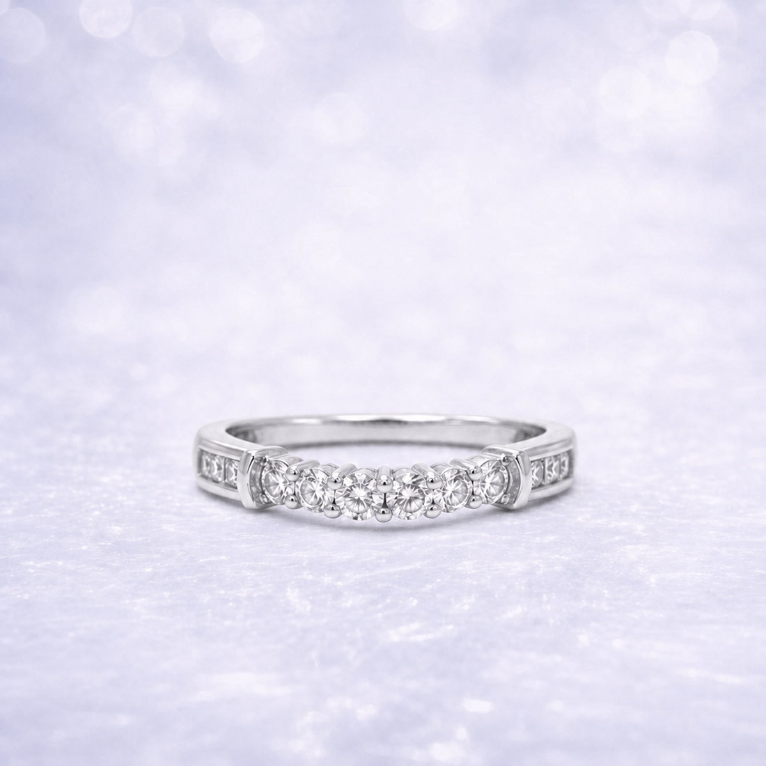 Sterling Silver | Curved Wedding/Anniversary Band with Round Cubic Zirconia
