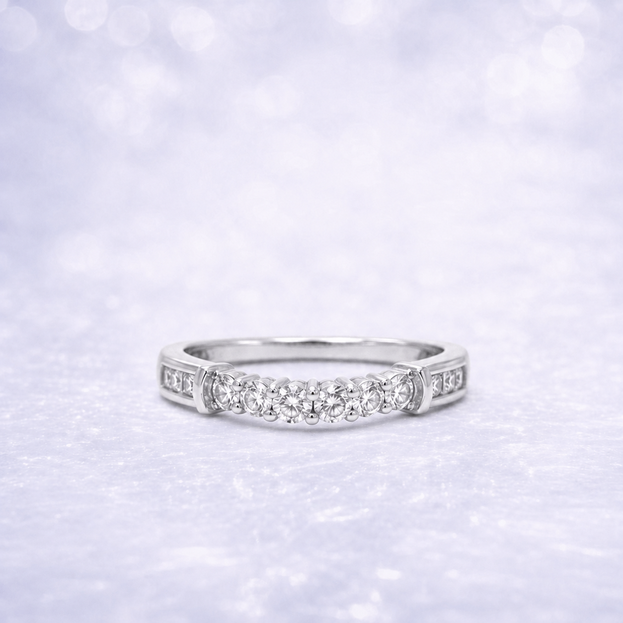 Sterling Silver | Curved Wedding/Anniversary Band with Round Cubic Zirconia