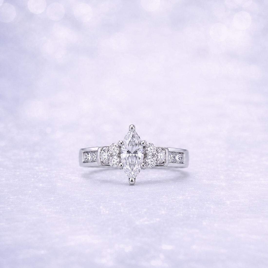 Sterling Silver | Marquise Cut Engagement Ring with Cubic Zirconia Accents