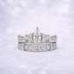 Sterling Silver | Marquise Cut Engagement Ring with Cubic Zirconia Accents and wedding band