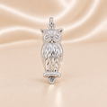 Silver owl pendant on a beige satin background Sterling Silver | Owl Pendant