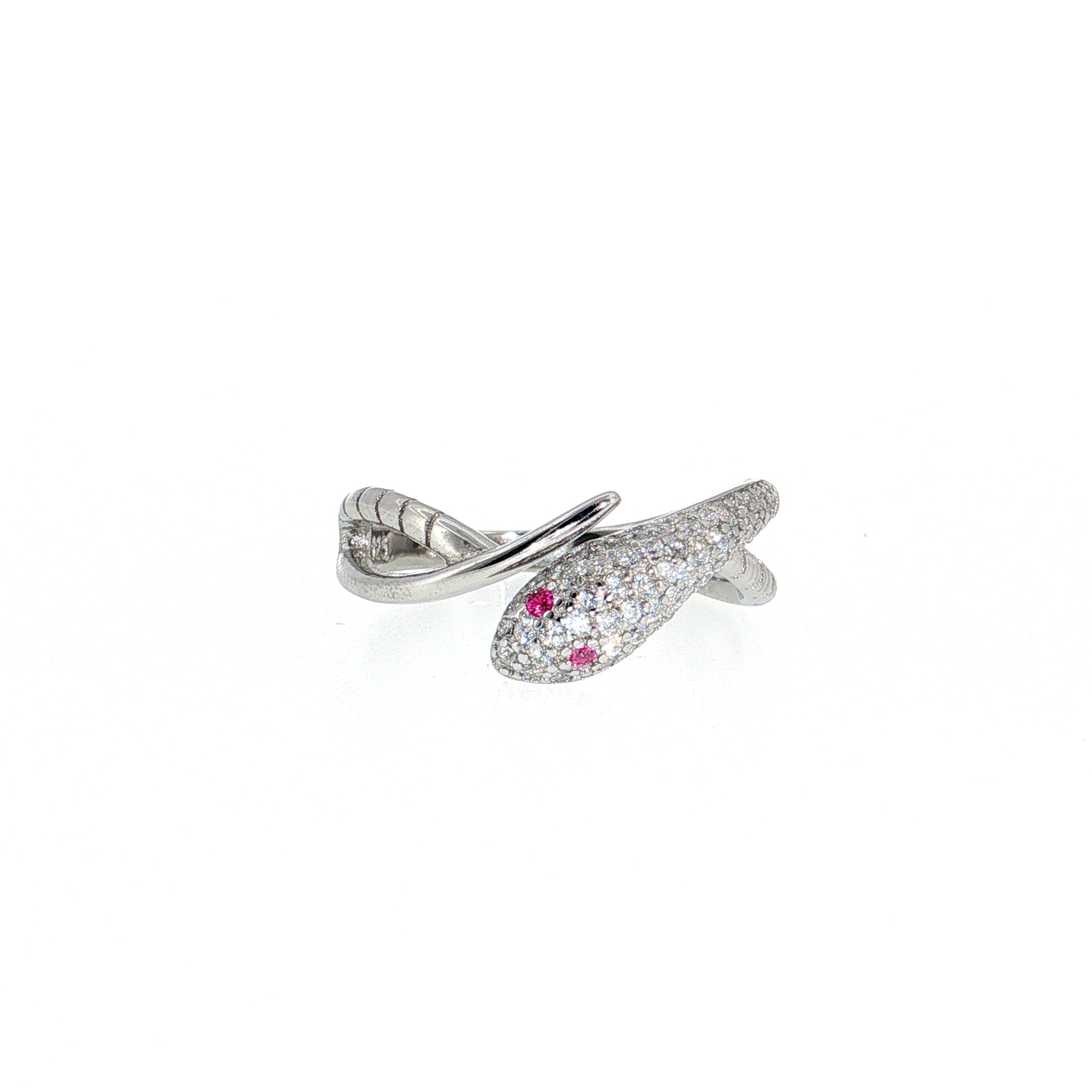 Sterling Silver | Pavé CZ Snake Bypass Ring with Color Accent Stones