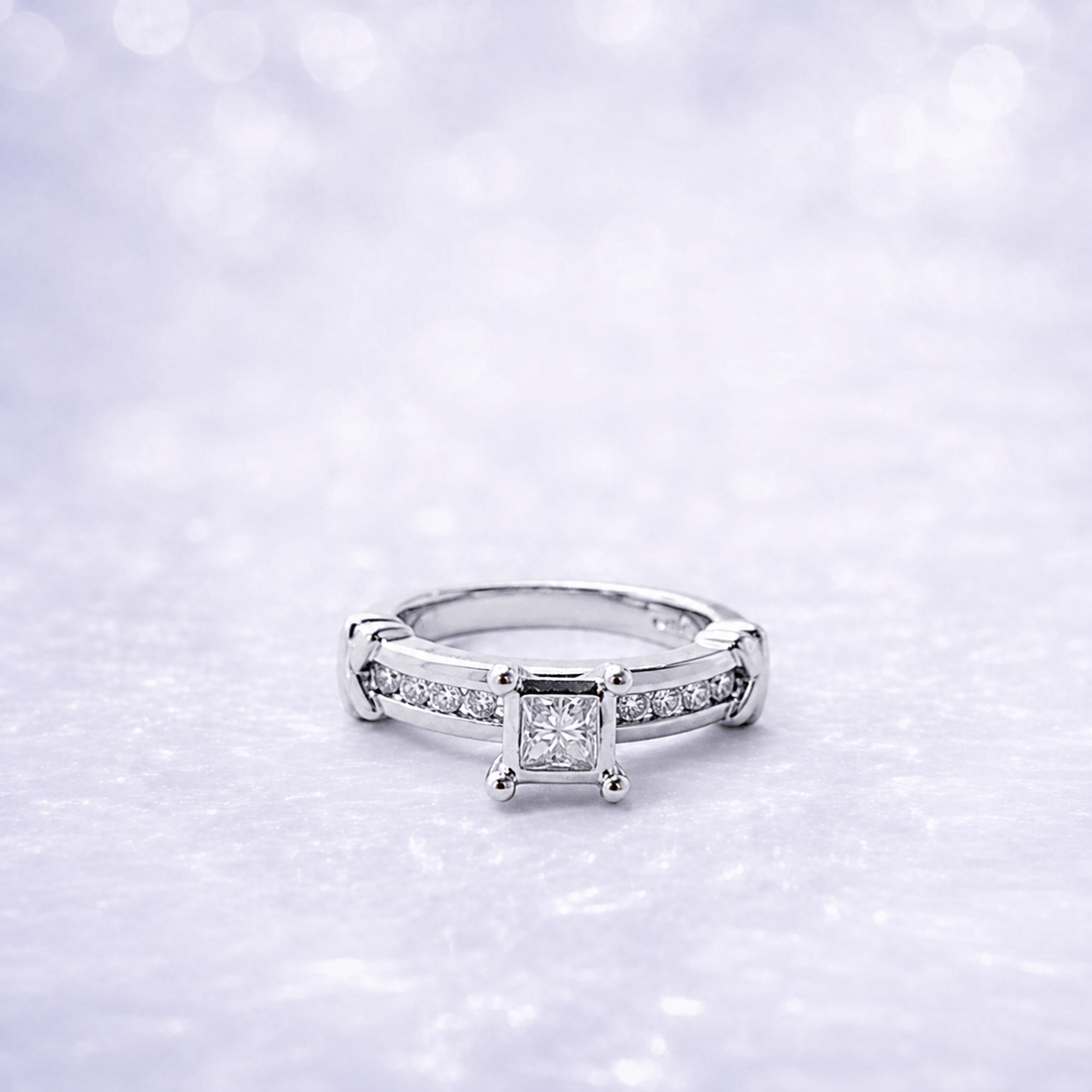 Sterling Silver | Princess Cut Engagement Ring with Channel-Set Cubic Zirconia