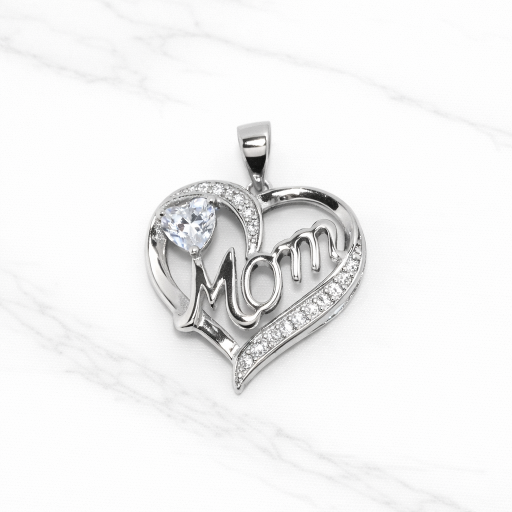 Sterling Silver | Round Stone Mom Pendants