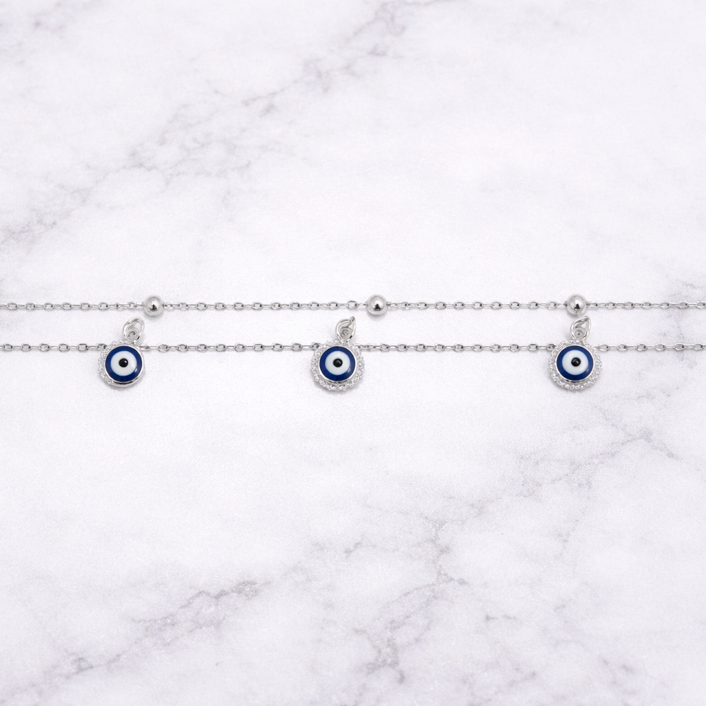 Sterling Silver | Evil Eye Anklet Double Link