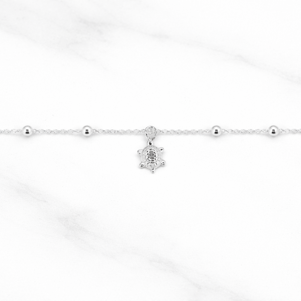 Sterling Silver | Turtle Beaded Anklet