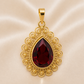 19.2K Portuguese Gold | Teardrop Pendant with Garnett Stone