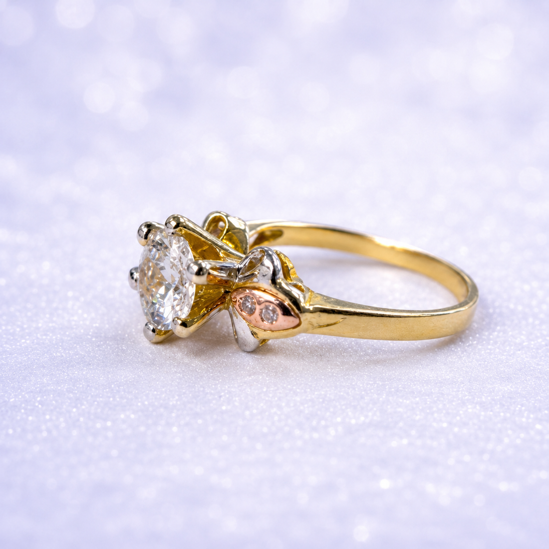 Tri-Color Gold Floral Engagement-Style Ring