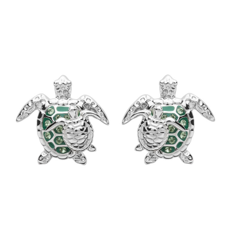 Ocean | Sterling Silver SW Crystal Turtle and Baby Stud Earrings