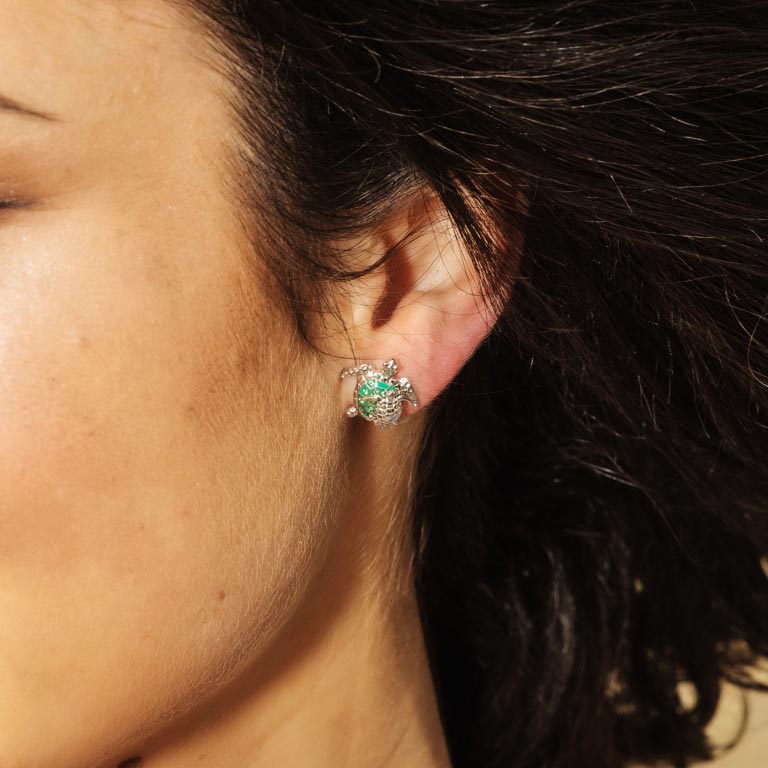 Ocean | Sterling Silver SW Crystal Turtle and Baby Stud Earrings