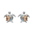 Ocean | Deep Blue Silver SW Crystal Turtle and Baby Stud Earrings Rose Plate