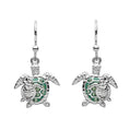 Ocean | Silver Swarovski Crystal Turtle and Baby Drop Earrings Green