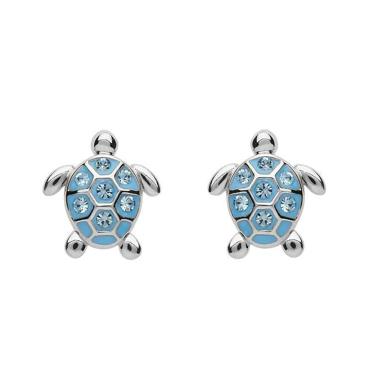 Ocean | Sterling Silver Stud Turtle Aqua Crystal Earrings