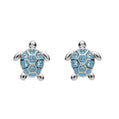 Ocean | Sterling Silver Stud Turtle Aqua Crystal Earrings