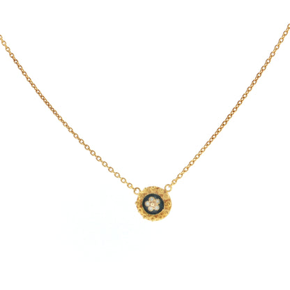 19.2K Portuguese Gold | Small Navy Blue Enamel White Flower Petal Charm 18' Necklace Pendant Set