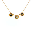 19.2K Portuguese Gold | Triple Navy Blue Enamel White Flower Petal Charm 18' Necklace Pendant Set