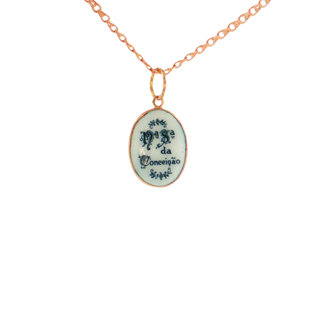back 19.2K Portuguese Gold | Plain Bezel Senhora da Conceição (Our Lady of the Conception) Pendant