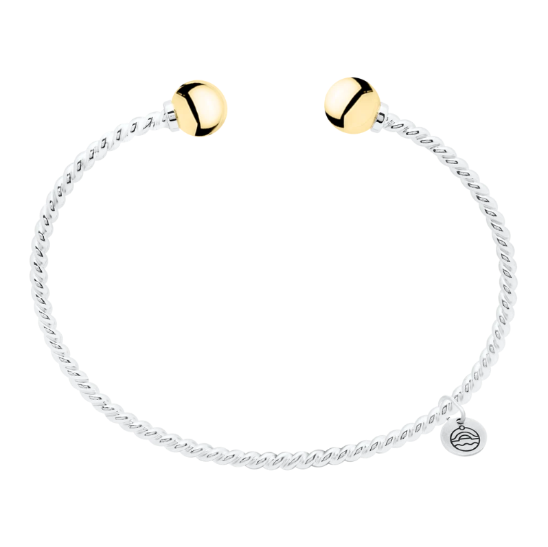 Cape Cod | Sterling Silver & 14K Yellow Gold 7" Twisted Wire Double Ball Cuff Cape Cod Bracelet