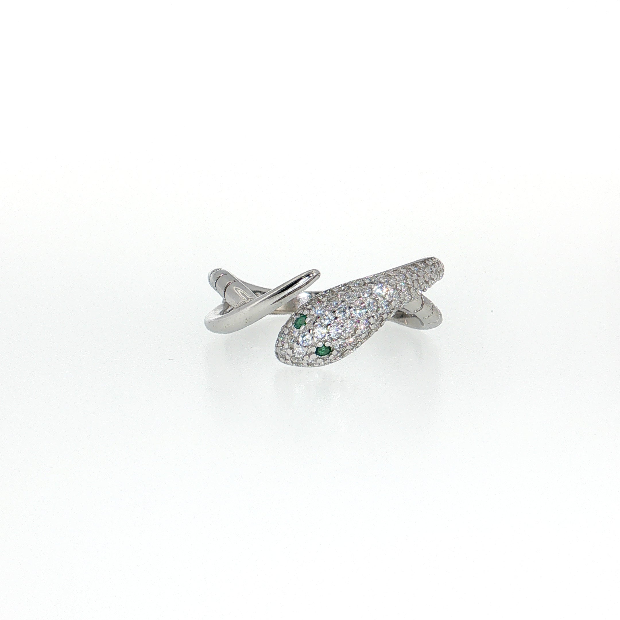 green Sterling Silver | Pavé CZ Snake Bypass Ring with Color Accent Stones