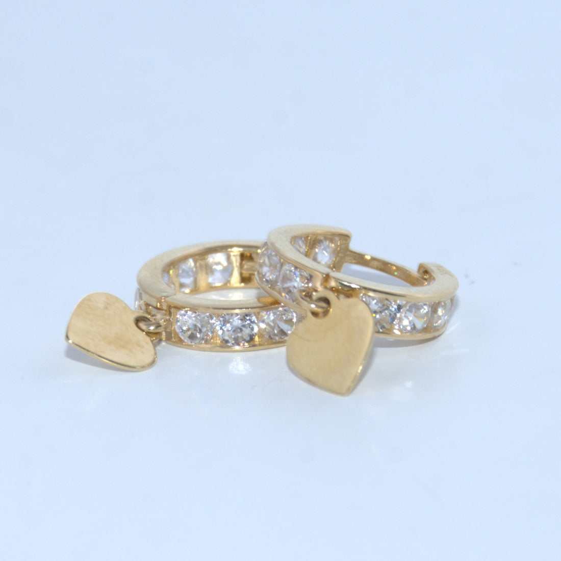 14K Gold | YG CZ Hoop with Heart Dangle Huggies
