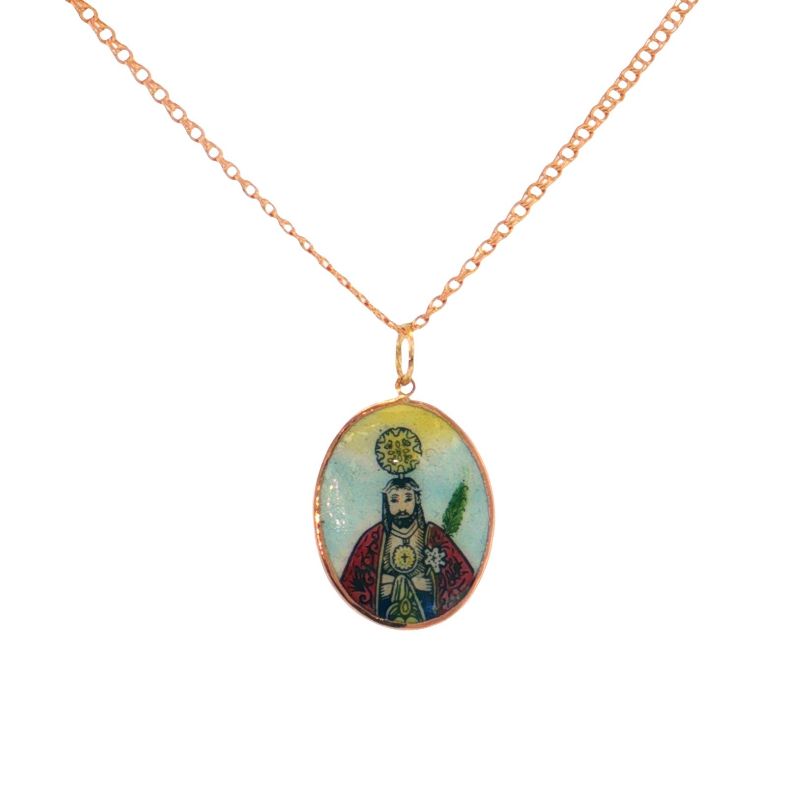 19.2K Portuguese Gold | Porcelain Plain Bezel Santo Cristo (Saint Christ) Pendant enamel medium