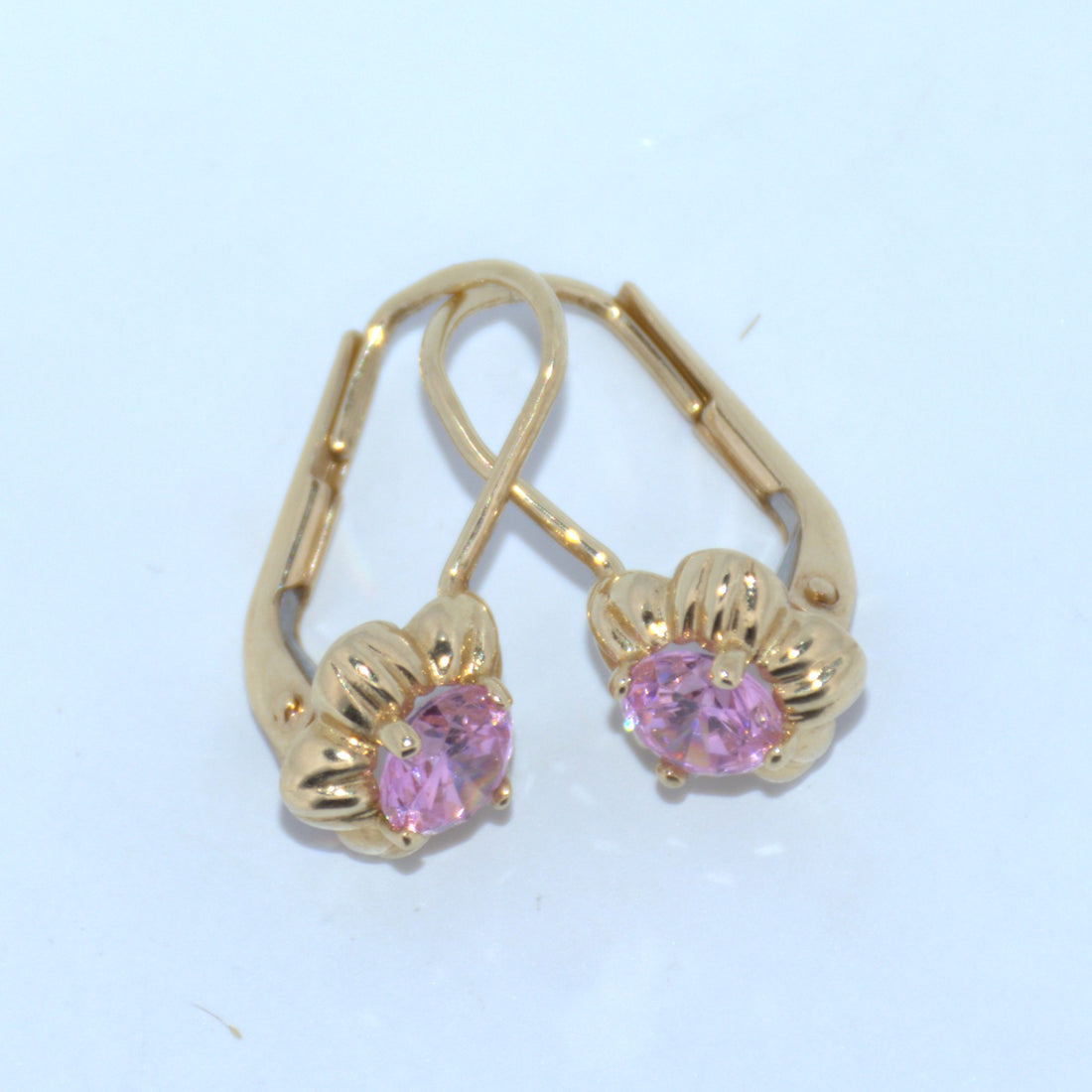 14K Gold | Pink Stone Flower Earrings